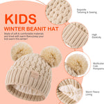 Toddler Winter Beanie Hat, Infant Winter Warm Knit Fleece Lined Cap for Girls Boys with Pom Pom for 0-36 Months 2 Packs