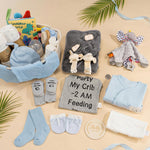 Giftissimo 28 Piece Baby Shower Gifts for Boys, Baby Essentials for Newborn, Large Baby Boy Gift Basket, Gender Reveal Gifts, Baby Registry Search, Diaper Caddy Organizer (Blue)