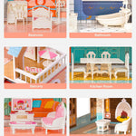 ROBOTIME Doll House Wooden Dollhouse for Kids 3 4 5 6 Years Old, Doll House w/28PCS Furniture Plastic, for 3.3”Dolls, Birthday Presents for Toddler 3+