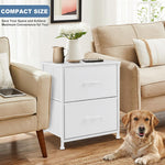 DUMOS Nightstand Small Dresser with 2 Fabric Drawers Side Tables Bedroom End Table Kids Bedside Storage Furniture for 20 inch Tall Night Stand for Closet, Entryway, College Dorm, White