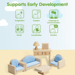 PlanToys® Living Room Classic Set for Montessori Inspired Small World Play | Imaginative Storytelling, Social Interaction and Home Role Play | Eco Friendly Wooden Dollhouse Living Room Furniture