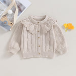 Newborn Baby Girls Knit Cardigans Long Sleeve Crewneck Hollow Knit Thin Sweater Toddler Button Tops Coat Outwear (Apricot-Doll Collar, 6-12 Months)