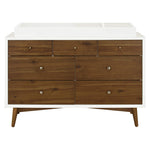 Babyletto Palma 7-Drawer Assembled Double Dresser in White and Natural Walnut, Greenguard Gold Certified, 19"D x 53"W x 34.25"H
