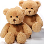HyDren 2 Pack Plush Bear Stuffed Animals 18 Inch Cuddly Stuffed Bear Plushies with Bow for Birthday Gifts Baby Shower Party Favor Decors(Beige, Light Brown)