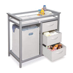Badger Basket Modern Baby Changing Table - Nursery Furniture with Laundry Hamper and 3 Storage Drawers - Diaper Changing Station with Safety Belt, Changing Pad, and Organizer Baskets - Gray and White
