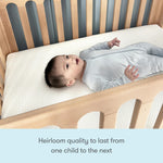 Newton Baby Galileo Mini Crib Solid Beech Wood with Wheels in Natural Color, Mini Crib Mattress Included, Adjustable Mattress Height, Ultra-Safe Non-Toxic Finish