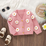 Toddler Baby Girl Sweater Floral Cardigan Knit Long Sleeve Coat Cute Fall Winter Outfits Clothes Infant Newborn (Pink, 6-9 Months)