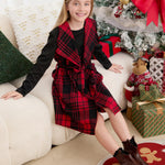 PATPAT Girls Holiday Fall Outfit – Long Sleeve Dress with Burgundy Plaid Cardigan – Great for Thanksgiving, 5–6 Years