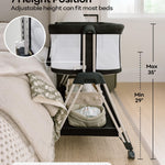 Fodoss Baby Bassinet Bedside Sleeper with Wheels and Storage Tray,4-Sided Mesh Bedside Bassinet for Infant/Newborn,7 Height Adjustable Easy Folding Bedside Crib