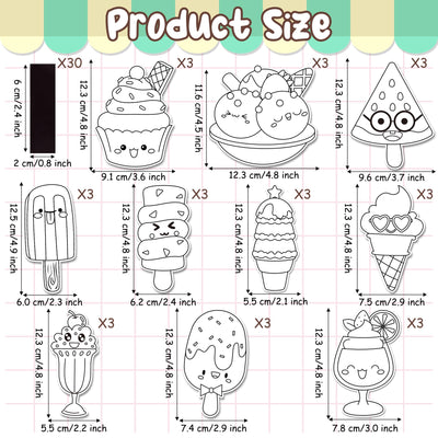 Ice Cream Coloring Arts Crafts Kits - 30Pcs Summer Ice Cream Color Your Own Magnets for Kids Blank DIY Coloring Magnets for Summer Holiday Party Fridge Refrigerator School Classroom Activities Decors