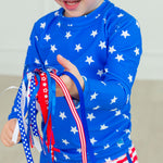 RUGGEDBUTTS® Baby/Toddler Boys Long Sleeve Rash Guard Swim Shirt w/UPF 50+ - Blue Star, 4T