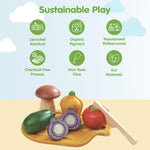 PlanToys® Wooden Assorted Vegetable Set | Montessori Play Food for Toddlers | Includes Tomato, Mushroom, Shallot, Bell Pepper & Cucumber with Tray & Knife | Eco-Friendly Pretend Cooking & Roleplay Toy