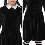 Spooktacular Creations Girls Collar Black Dress, School Girl Costume with Wig, Long Sleeve Velvet Skater Dress for Kids Toddler Halloween, Cosplay Themed Party (Medium, 8-10 yrs)