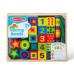 Colorful lacing beads set with wooden box on a white background