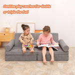 Betterhood Modular Kids Play Couch, Kids Couch Building Fort for Playroom, Children Convertible Foam Cushion for Boys and Girls (Round Armrest, Grey)