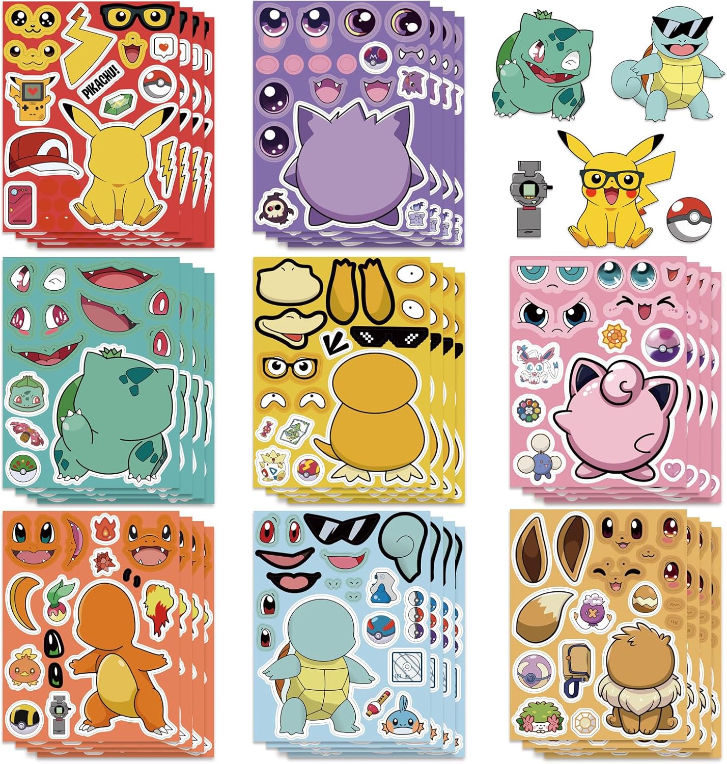 24 Sheets 5.8”x4.4” DIY Make a Face Demon Movie Hunters Stickers for Teens, Make Your Own Mixed & Matched with 8 Designed Characters Sticker for Birthday Party Supplies Favors (K24)