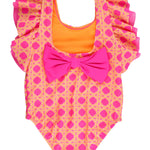 RuffleButts Girls UPF50+ Sun Protection Sleeveless Butterfly Sleeve/Waterfall One Piece Swimsuit - Neon Sherbet Cane, 2T