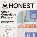 The Honest Company Clean Conscious Diapers for Delicate Skin | Up to 100% Leakproof | Hypoallergenic, Fragrance Free | Gender Neutral | Club Box, Size 1 (8-14 lbs), 78 Count (Prints May Vary)