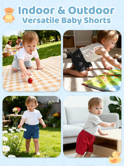 Resinta 6 Packs Unisex Baby Toddler Shorts Baby Cotton Solid Shorts with Drawstring Baby Breathable Soft Summer Clothes