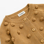 Curipeer Baby Girls Knitted Cardigan Pompoms Sweater Infant Jacket Solid Outerwear Sweaters for Autumn Camel 18M