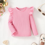 OPAWO Toddler Girl Shirts Ruffle Long Sleeve Baby Tee Tops, Ribbed Toddler Girl Blouse, Fall Baby Girl Clothes 2-Pack 12M-4T(Purle/Pink, 2T)