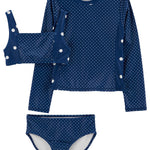 OshKosh B'Gosh girls Three-piece Swimsuit Rash Guard Set, Denim Daze, 5 US