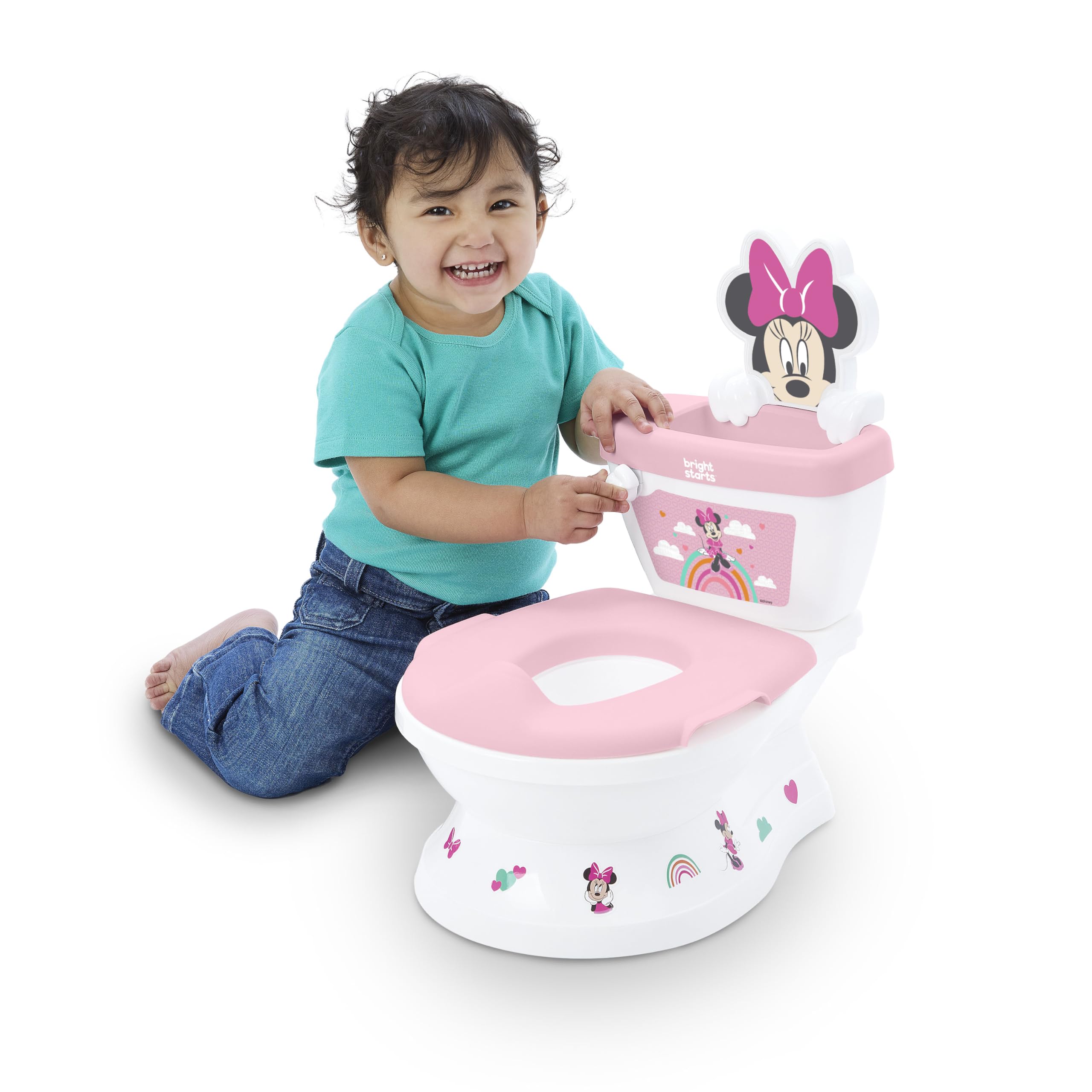 Bright Starts Disney Junior Minnie Mouse My Size Potty Training Toilet, Toddler Potty Chair with Flushing & Cheering Sounds, Removable Seat with Splash Guard & Handles, Ages 18+ Months, Up to 50 lbs