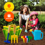 Kids Gardening Tools Set Includes Toddler Gardening Gloves, Sturdy Tote Bag, Watering Can, Shovel, Rake, Trowel, Children Apron, Garden Notebook - Easter Gifts for Toddler