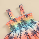 Mubineo Baby Girl Summer Clothes Floral Romper Dress Infant Sleeveless Rompers Skirt One Piece Boho Sun Dress Outfits (Blue Orange Beach, 6-12 Months)