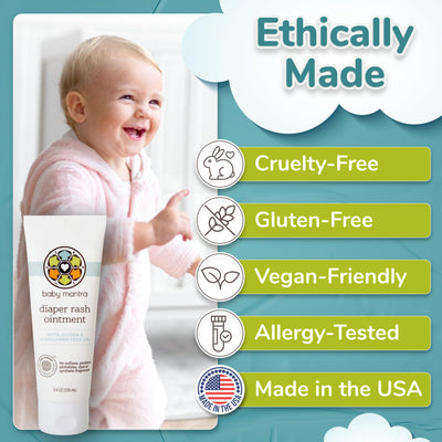 Baby Mantra Diaper Rash Ointment - EWG Verified Diaper Cream made with Natural, Hypoallergenic Ingredients - Best for Newborns, Babies, and Toddlers with Sensitive Skin - 3.4 Ounce Tube