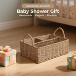 Klippehop Diaper Caddy Organizer, Hand Rattan Nursery Baby Basket Changing Table Organizer for Baby Essentials, Baby Shower Gifts, Versatile Shelf Basket Bathroom/Kitchen Organizer (Natural Deep, L)