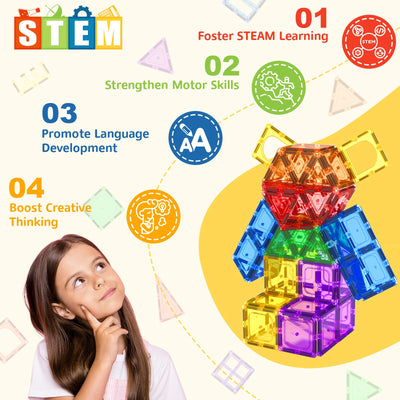 Coodoo 60 PCS Magnetic Building Tiles Kids Toys STEM Magnetic Blocks Sensory Toys Kids Games Magnet Building Toy for Boys and Girls Aged 3+, Kid Brain Development Preschool Kindergarten Toddler Toy