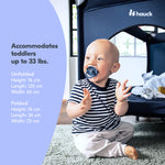 Hauck Dream N Play Plus Travel Bed Portable Playpen Mattress with Viewing Windows and Side Exit, Foldable Crib for Babies and Toddlers, Navy Blue