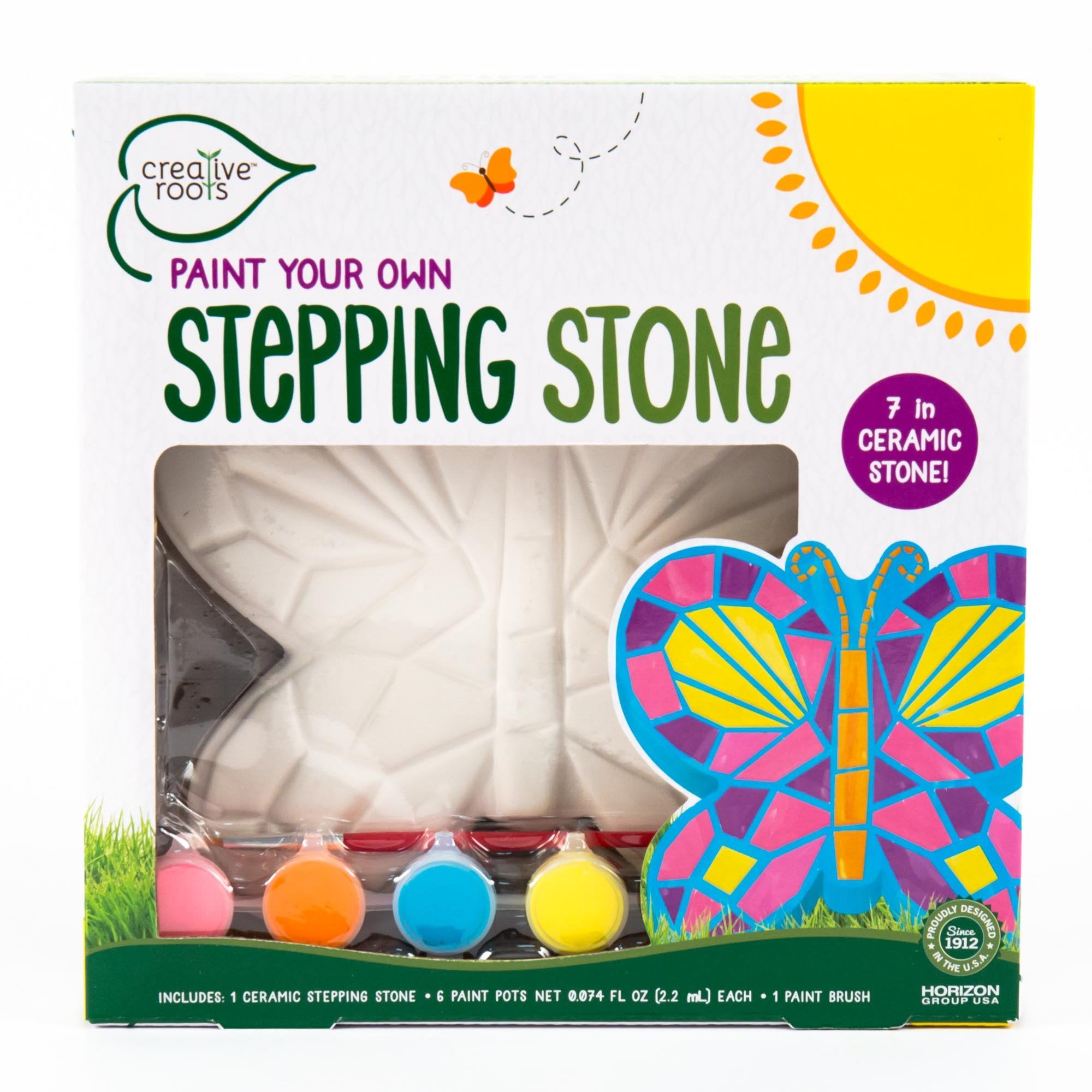 Creative Roots Mosaic Flower Garden Stepping Stone Kit, Includes 7-Inch Ceramic Stone & 6 Vibrant Paints, DIY Stepping Stone Kit for Kids Ages 6+