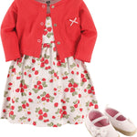 Hudson Baby baby-girls Cotton Dress, Cardigan and Shoe Set