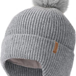 Toddler Baby Winter Hat Warm Fleece Lined Knit Kids Hat with Earflap Infant Newborn Pom Pom Beanie Knit Cap Girls Boys