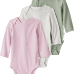 little planet by carter's Girl 3-pack Long Sleeve Bodysuits made with Organic Cotton, Pink, Grey, Green, 6M