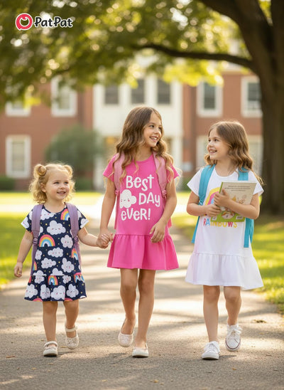 PATPAT Toddler Girl Floral Skater Multipack Dresses 2/3 Pack Spring Polka Dots Short Sleeve Priness A-line Dress