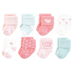 Hudson Baby Infant Girl Cotton Rich Newborn and Terry Socks, Little Love, 0-6 Months