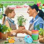 Durable Resin Garden Pot Craft Kit for Kids- 24 Pack Colorful Flower Plant Spring Crafts with Super-adhesive Stickers & Blank Labels School Activities Growing Kit for Classroom Home DIY Gift 4+ years
