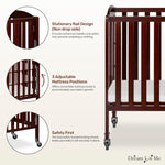 Dream On Me 3-in-1 Portable Mini Baby Crib in Espresso, GreenGuard Gold & JPMA, Birchwood, Quick Fold Patent, Playpen or Changer, Storage or Travel, Heavy Duty Steel Castors, 3 Heights1″ Mattress Pad