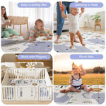 NOONKTY 79x71 Extra Large Baby Play Mat for Floor, Foldable Foam Playmat for Babies 0-12 Months & Kids, Non-Toxic Waterproof Baby Mat for Floor, Thick Playpen Mat for Tummy Time Crawling, Elephant+Mon