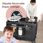Pamo Babe Deluxe Nursery Center Portable Playpen Foldable Playard for Baby and Toddler Mattress, Changing Table for Newborn(Black)