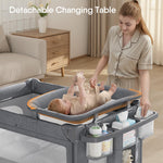 TinyGlow 4 in 1 Baby Bassinet, Pack and Play, Bedside Crib Sleeper, Diaper Changer, Quickly Assembled and Folded Portable Crib with Mattress and Mosquito Net, Easy to Carry