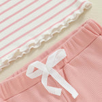 FOCUSNORM Toddler Baby Girl Outfits Ruffle Long Sleeve Striped Trim Tops + Flare Pants Set Toddler 2Pcs Fall Winter Clothes (Striped Pink, 18-24 Months)