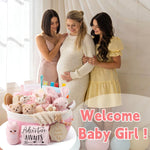 30 Piece Baby Gift Basket – Luxury Curated Baby Girl Gift Basket for Newborn, Premium All-in-One Baby Shower Gift Set, Essentials with Keepsakes for First Visit（Pink）