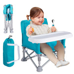 Furmubei Portable Baby Booster Seat with Tray, Toddler Booster seat for Dining, Camping, Travel, Baby Beach Chair 6 Months to 3 Years Old Indoor Outdoor Use Cyan