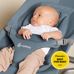 Ergobaby Evolve 3-in-1 Bouncer Seat for Babies and Toddlers 5.5-25lbs - Multi Position Baby Rocker Seat with Adjustable Heights, Secure Harness, Newborn Insert - Oxford Blue