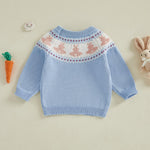 Motlapol Toddler Baby Boy Girl Christmas Outfit Tree Print Oversized Long Sleeve Crewneck Knit Sweater Winter Holiday Clothes (Easter Bunny Sky Blue, 4-5 Years)