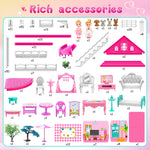 Princess'Castle House for Girls, Dollhouse Playset, 3-Story 8 Rooms Playhouse with 2 Dolls Toy Figures and Furniture & Accessories, Toy Gifts for Kids 3 4 5 6 7 8 9+ Year Old
